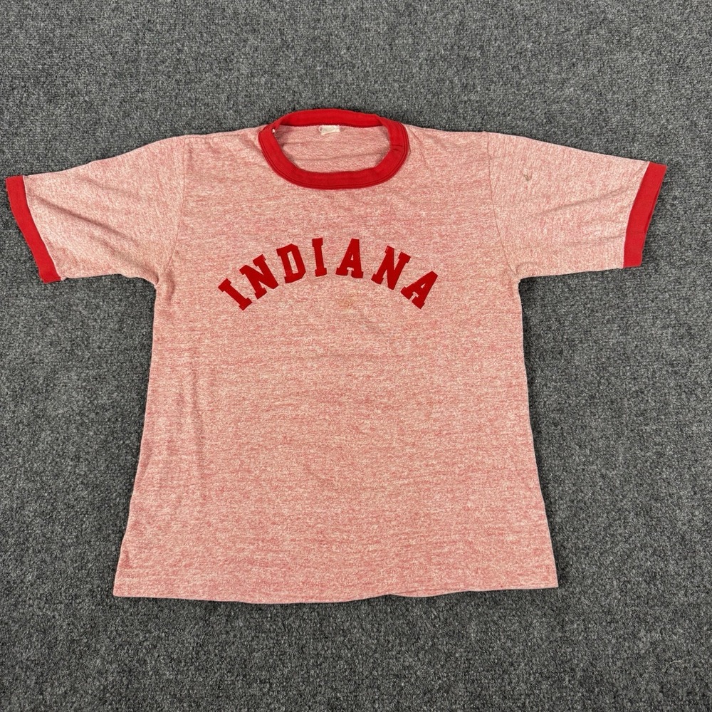 Vtg 70s Indiana University Hoosiers Ringer T Shirt Heather Red Single Stitch USA